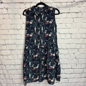 DF Drex Fable Sleeveless Floral Navy Button-Front Drop Waist Midi Dress One Size